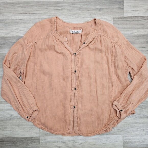 We The Free People Orange Cotton Distressed Blouse Size Small Oversized Button - Picture 1 of 10